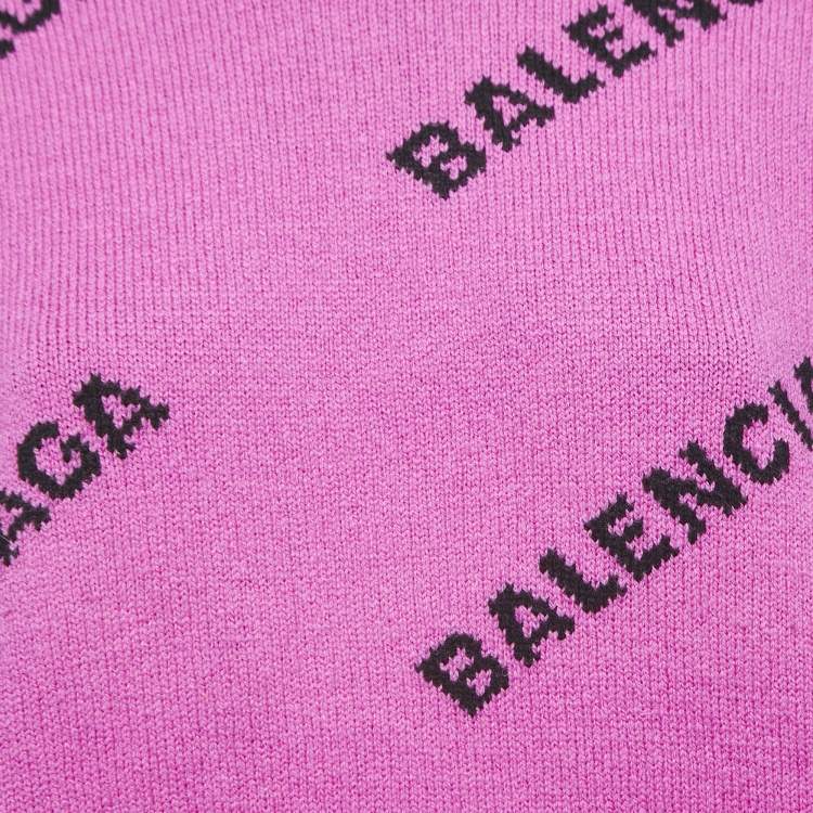 Pre Owned Balenciaga Pink All-Over Logo Wool Jumper S