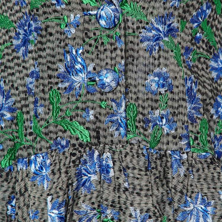 Pre Owned Balenciaga Multicolor Printed Embroidered Cotton & Silk Mini Dress M