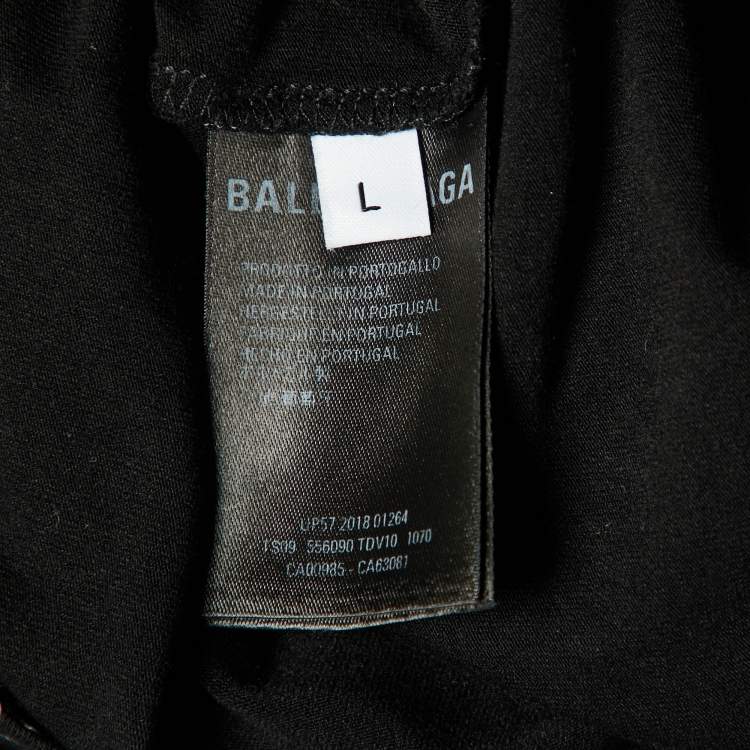 Pre Owned Balenciaga Black All Over Logo Print Knit Long Sleeve T-Shirt L