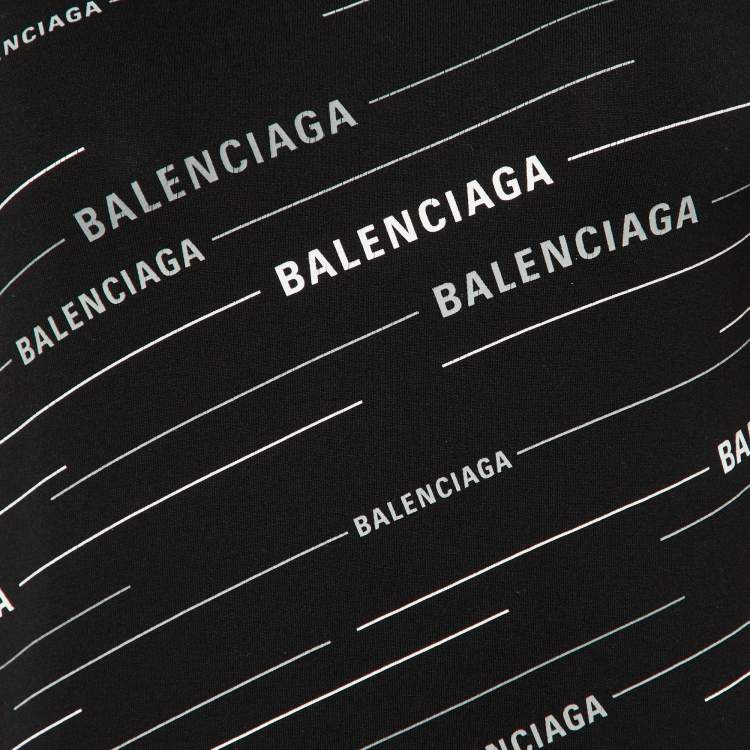 Pre Owned Balenciaga Black All Over Logo Print Knit Long Sleeve T-Shirt L