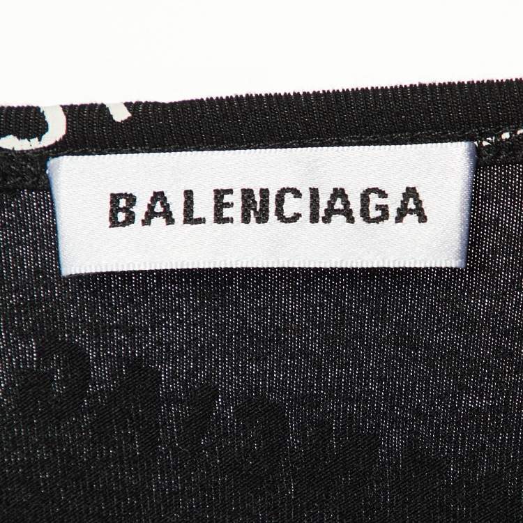 Pre Owned Balenciaga Black All Over Logo Print Knit Long Sleeve T-Shirt L