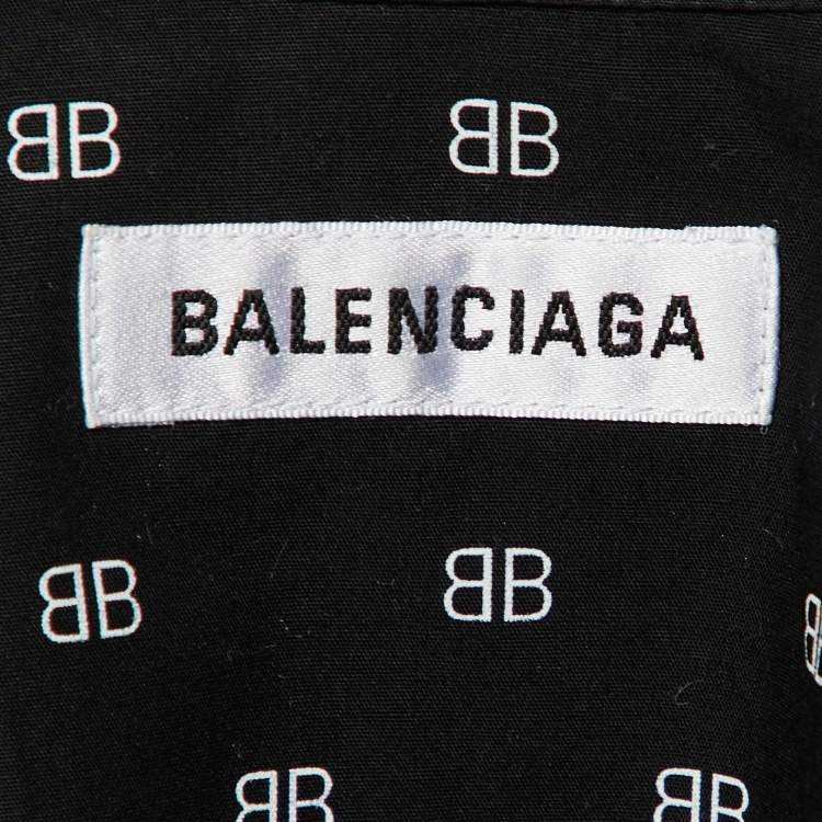 Pre Owned Balenciaga Black Logo Printed Cotton Oversized Shirt S