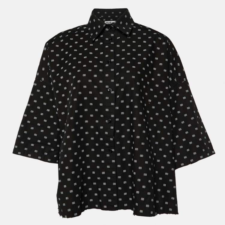 Pre Owned Balenciaga Black Logo Printed Cotton Oversized Shirt S