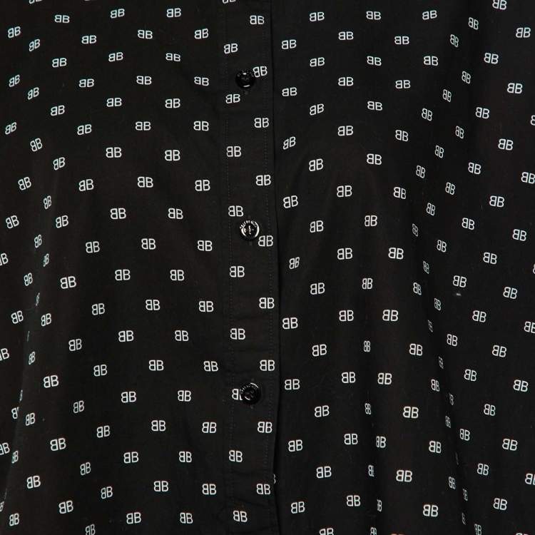Pre Owned Balenciaga Black Logo Printed Cotton Oversized Shirt S