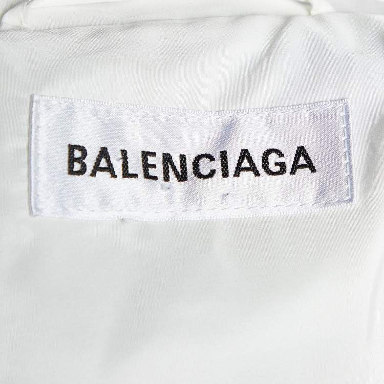 Pre Owned Balenciaga White Logo Printed Synthetic Hooded Detail Parka Coat S