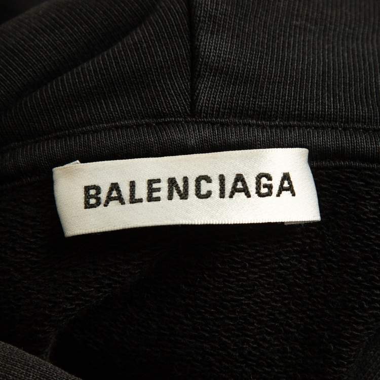 Pre Owned Balenciaga Black Logo Print Cotton Hoodie S