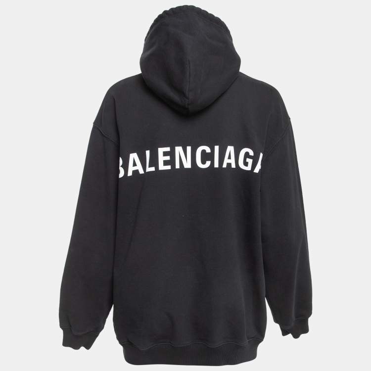 Pre Owned Balenciaga Black Logo Print Cotton Hoodie S