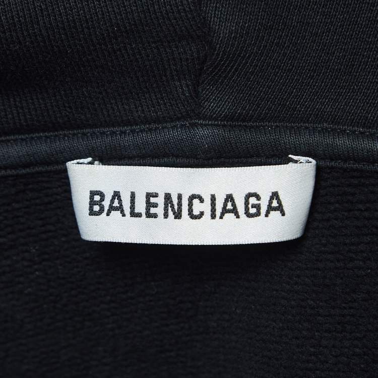 Pre Owned Balenciaga Grey Washed Cotton Logo Print Hoodie XS