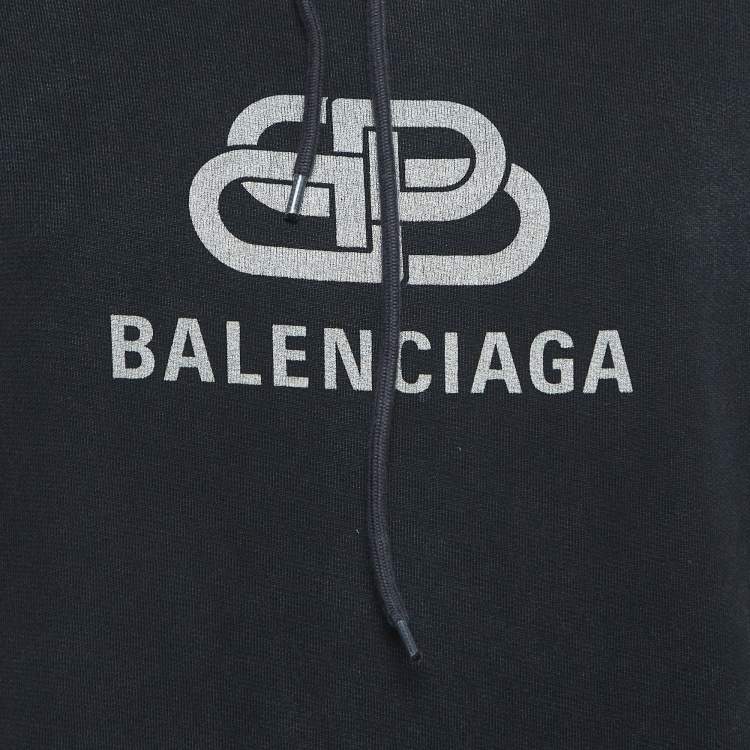 Pre Owned Balenciaga Grey Washed Cotton Logo Print Hoodie XS