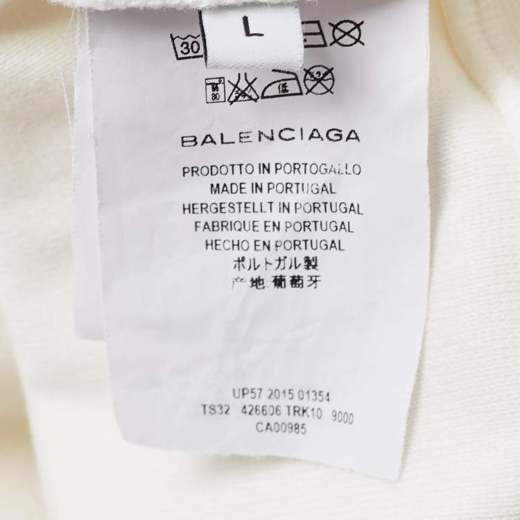 Pre Owned Balenciaga Off-White Cotton Cropped Half Sleeve Sweatshirt L