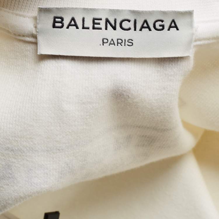 Pre Owned Balenciaga Off-White Cotton Cropped Half Sleeve Sweatshirt L