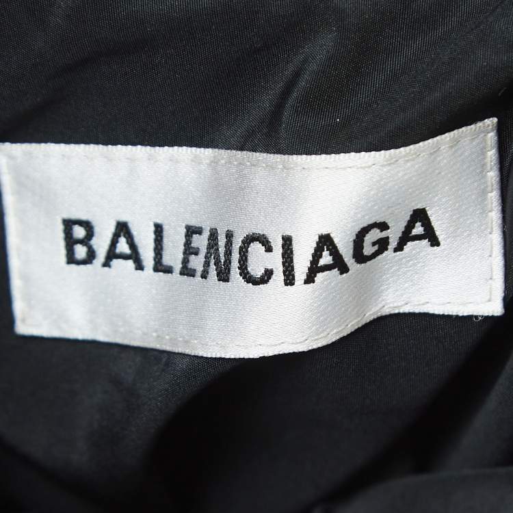 Pre Owned Balenciaga Black Logo Print Synthetic Button Front Long Hooded Coat S