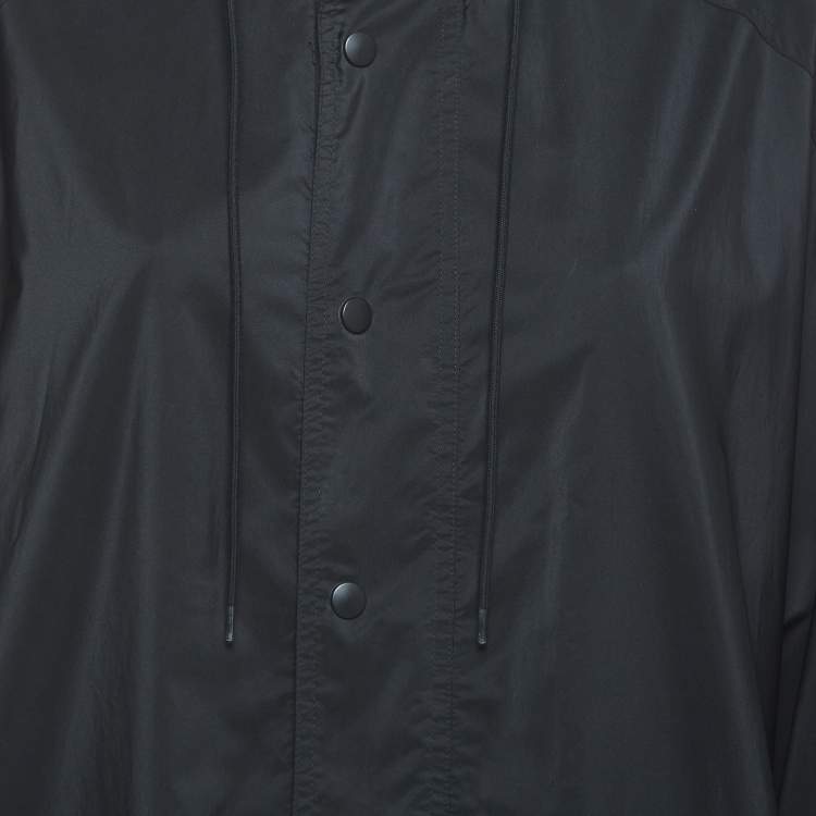 Pre Owned Balenciaga Black Logo Print Synthetic Button Front Long Hooded Coat S