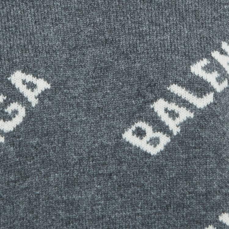 Pre Owned Balenciaga Grey Logo Intarsia Wool Knit Sweater S