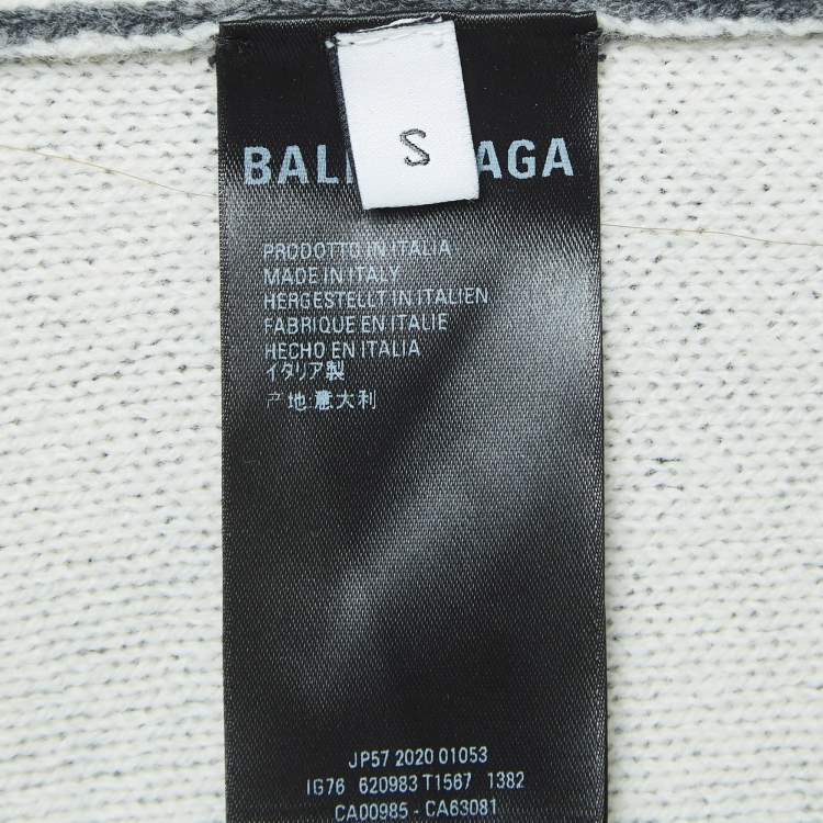 Pre Owned Balenciaga Grey Logo Intarsia Wool Knit Sweater S