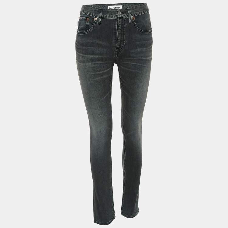 Pre Owned Balenciaga Grey Washed Denim Slim Fit Jeans S Waist 27"