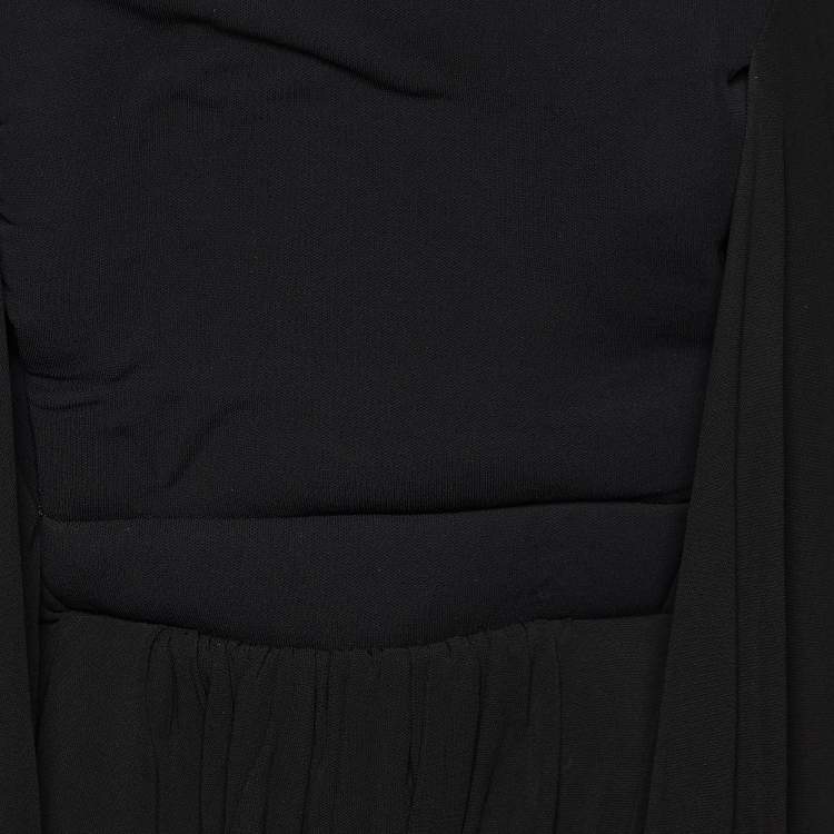 Pre Owned Balenciaga Black Crepe Gathered Mini Dress L