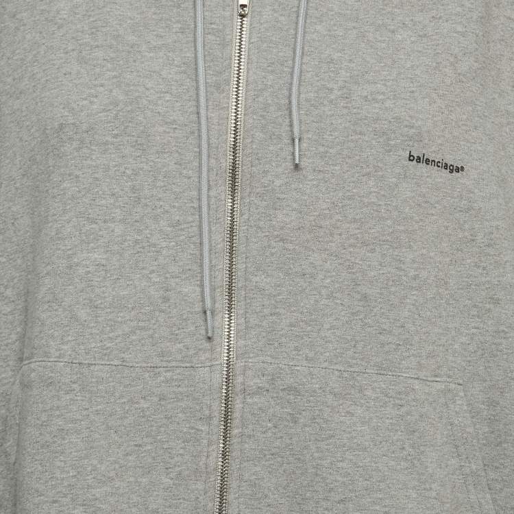 Pre Owned Balenciaga Grey Logo Print Cotton Zip Front Hooded Sweatshirt XS