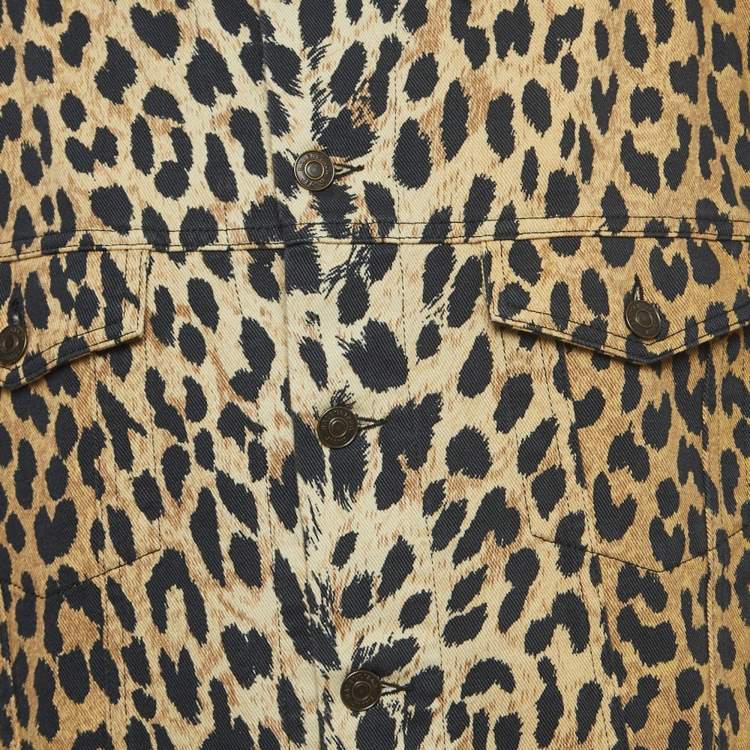 Pre Owned Balenciaga Brown Leopard Print Denim Oversized Jacket S