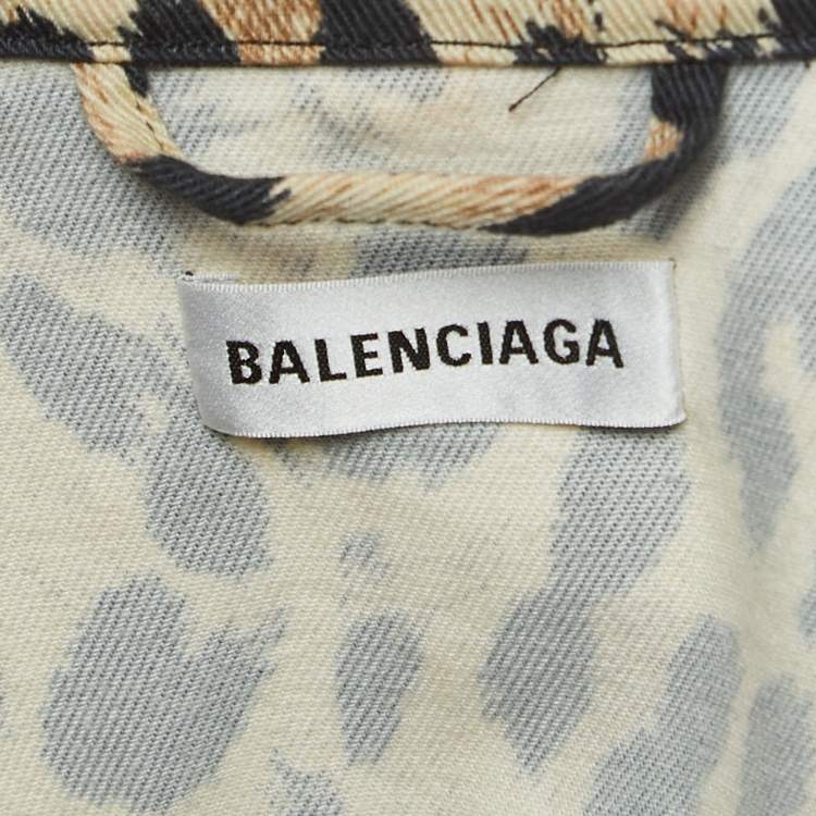 Pre Owned Balenciaga Brown Leopard Print Denim Oversized Jacket S