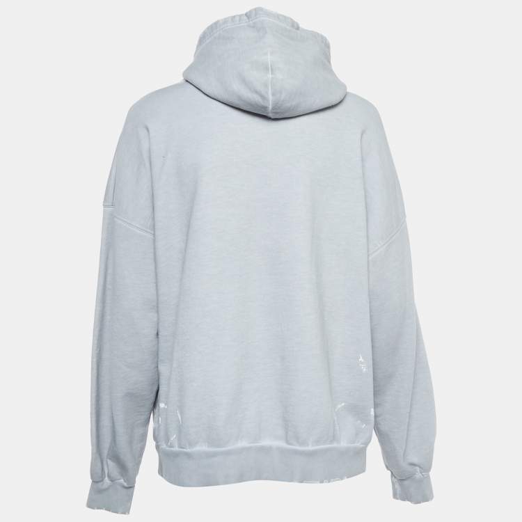 Pre Owned Balenciaga Grey Distressed Cotton Graphic Print Hoodie S