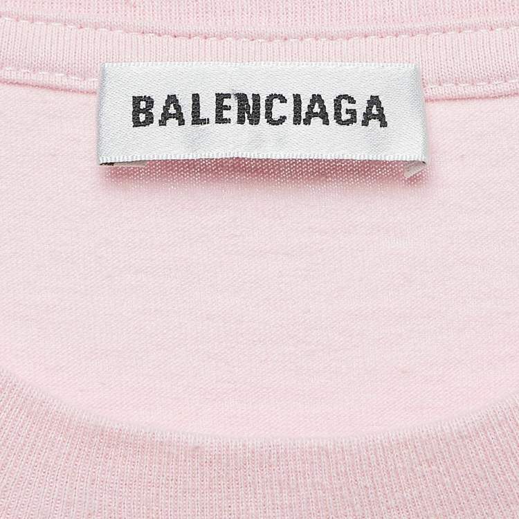 Pre Owned Balenciaga Pink Logo Print Cotton Jersey T-Shirt XS