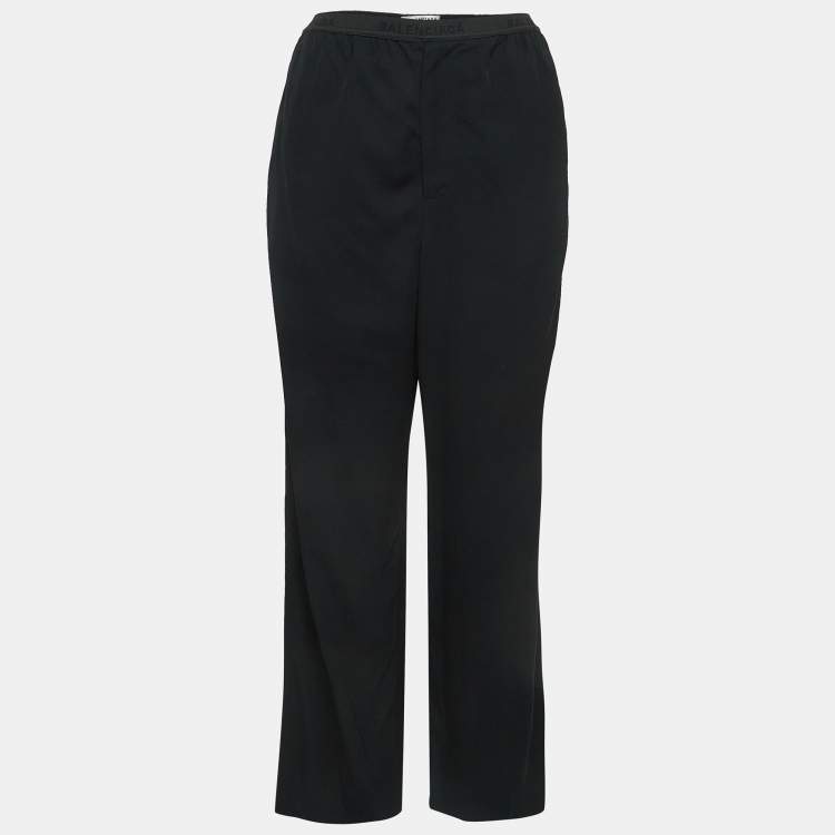 Pre Owned Balenciaga Black Crepe Waist Band Logo Detail Pants M
