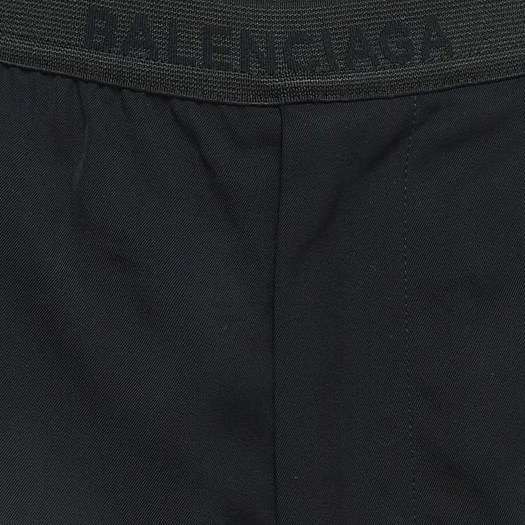 Pre Owned Balenciaga Black Crepe Waist Band Logo Detail Pants M