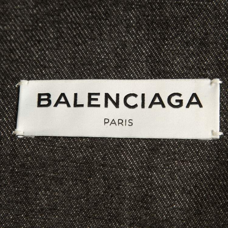 Pre Owned Balenciaga Black Logo Print Fur Trimmed Denim Buttoned Jacket S