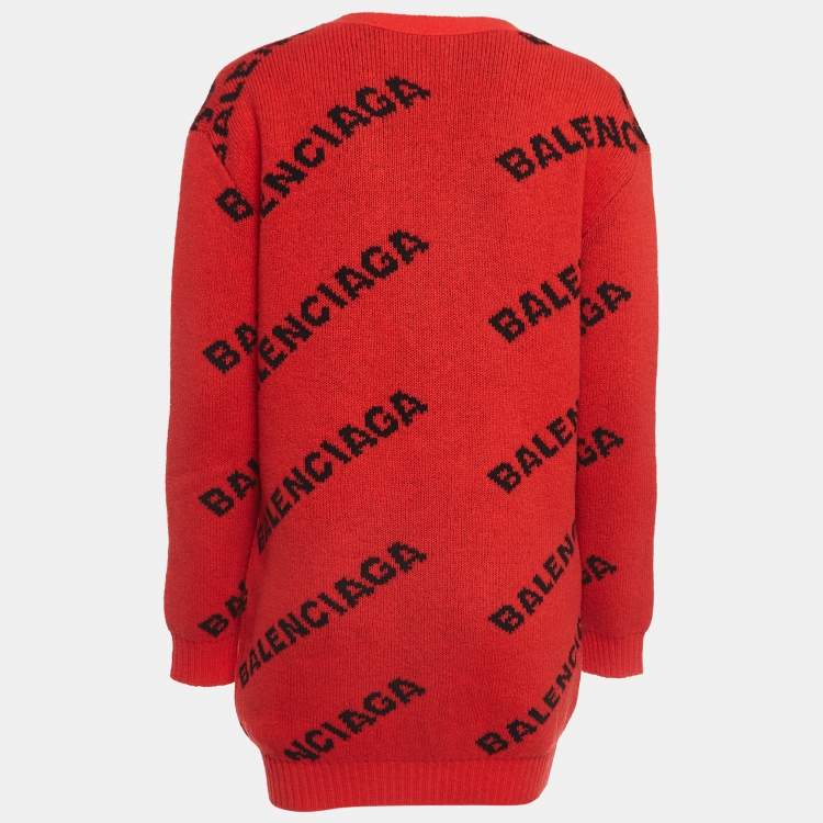 Balenciaga Red Logo Patterned Wool Knit Buttoned Cardigan XS Balenciaga Red Logo Patterned Wool Knit Buttoned Cardigan XS