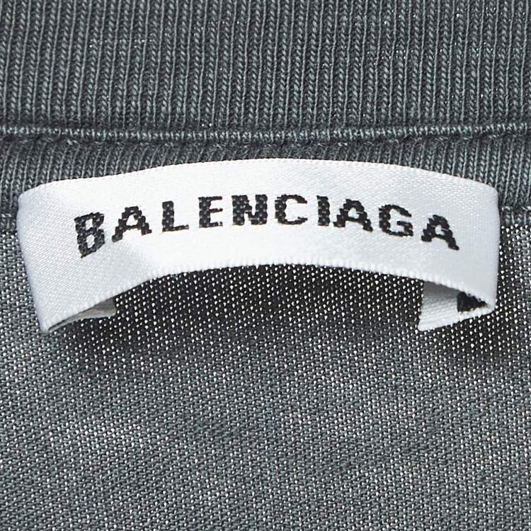 Pre Owned Balenciaga Grey Logo Print Washed Cotton Knit T-Shirt M