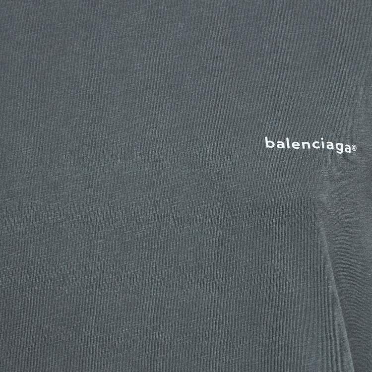 Pre Owned Balenciaga Grey Logo Print Washed Cotton Knit T-Shirt M