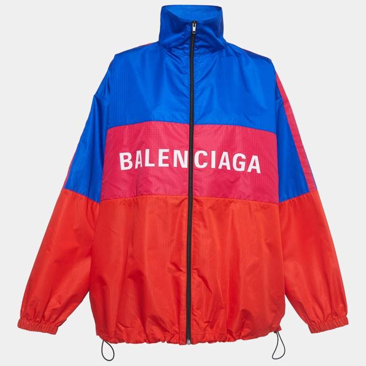 Balenciaga Blue/Red Logo Print Synthetic Windbreaker Jacket S Balenciaga