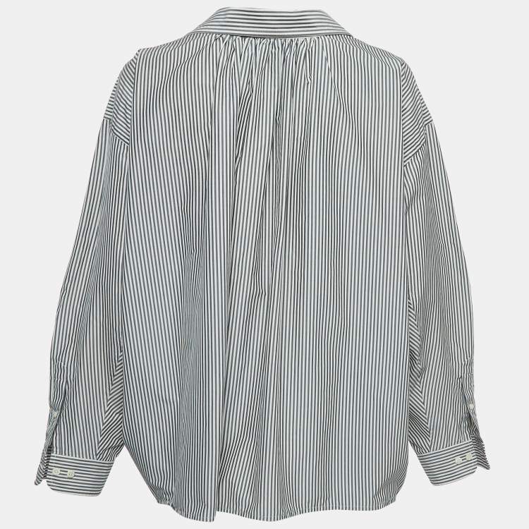 Pre Owned Balenciaga White/Grey Striped Cotton Blend Oversized Shirt M