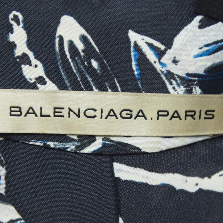 Pre Owned Balenciaga Navy Blue Floral Print Crepe Halter Neck Maxi Dress L