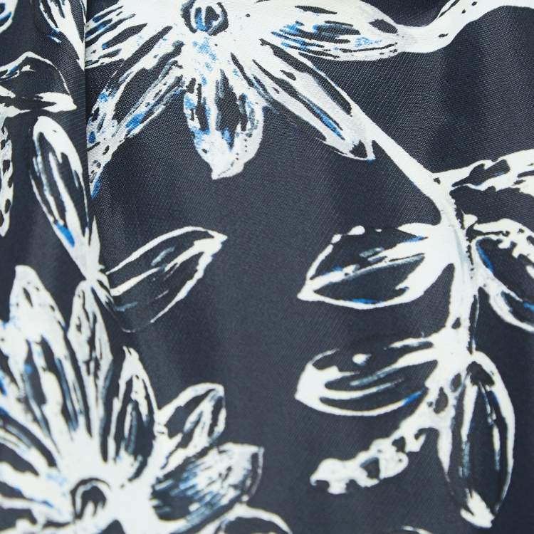 Pre Owned Balenciaga Navy Blue Floral Print Crepe Halter Neck Maxi Dress L