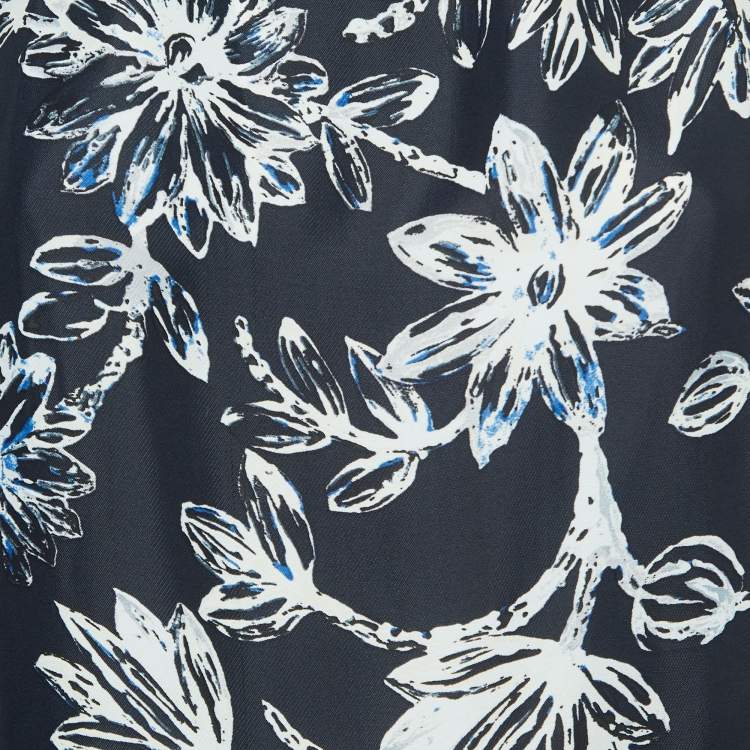 Pre Owned Balenciaga Navy Blue Floral Print Crepe Halter Neck Maxi Dress L