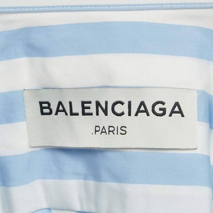 Pre Owned Balenciaga Blue/White Stripes Cotton Oversized Shirt M