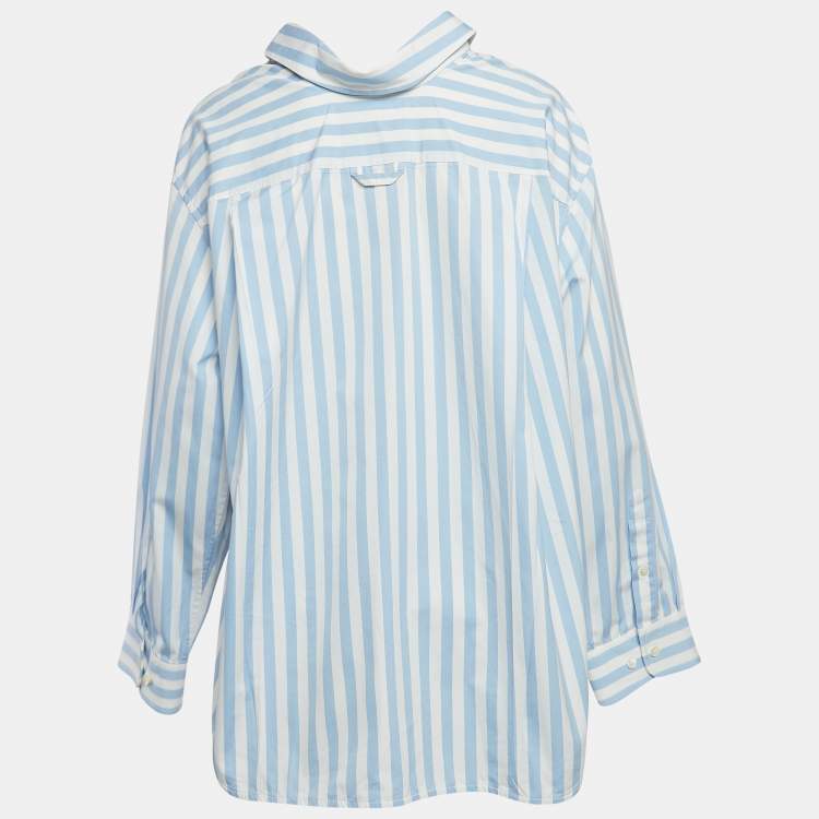 Pre Owned Balenciaga Blue/White Stripes Cotton Oversized Shirt M