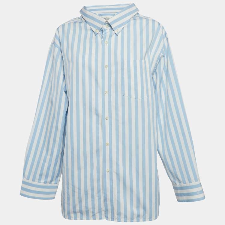 Pre Owned Balenciaga Blue/White Stripes Cotton Oversized Shirt M