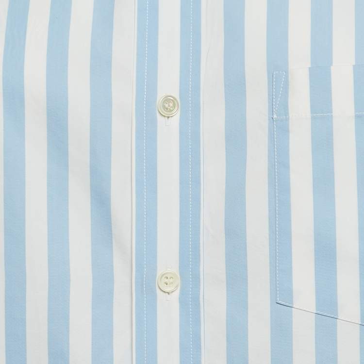 Pre Owned Balenciaga Blue/White Stripes Cotton Oversized Shirt M