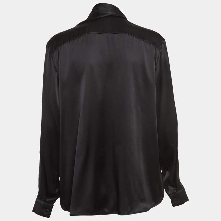 Pre Owned Balenciaga Black Satin Silk Tie-Up Neck Button Front Shirt S