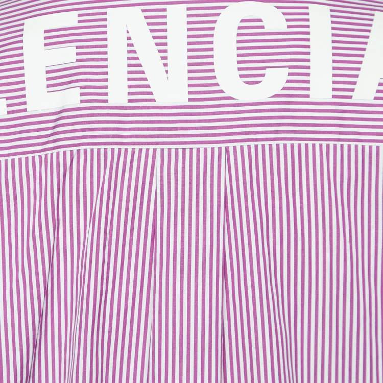 Pre Owned Balenciaga Pink/White Striped Logo Print Cotton Oversized Shirt S