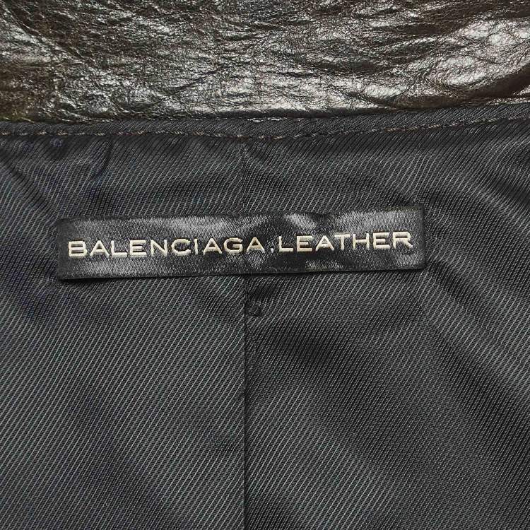 Pre Owned Balenciaga Green Leather Zipper Rider Jacket M