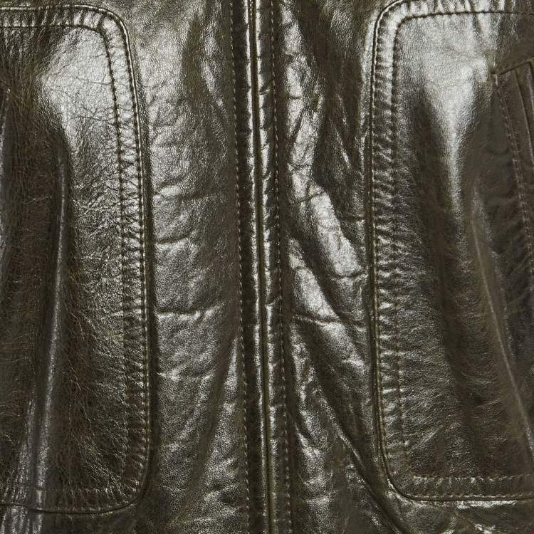 Pre Owned Balenciaga Green Leather Zipper Rider Jacket M