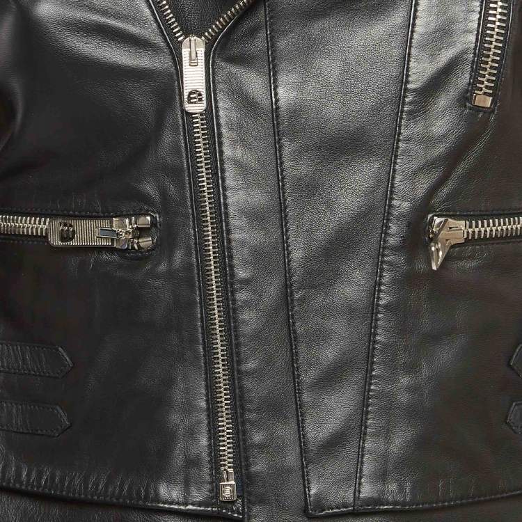 Pre Owned Balenciaga Black Leather Quilted Riders Jacket M