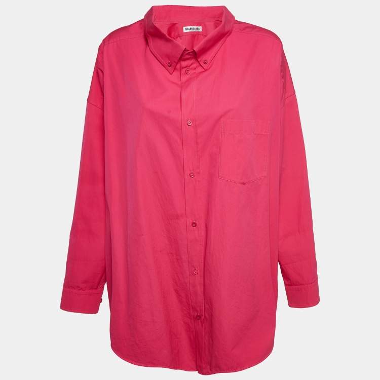 Pre Owned Balenciaga Pink Logo Print Cotton Oversized Shirt S