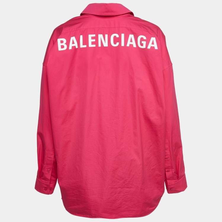 Pre Owned Balenciaga Pink Logo Print Cotton Oversized Shirt S