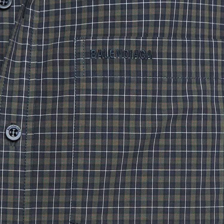 Pre Owned Balenciaga Green Checked Cotton Oversized Shirt S