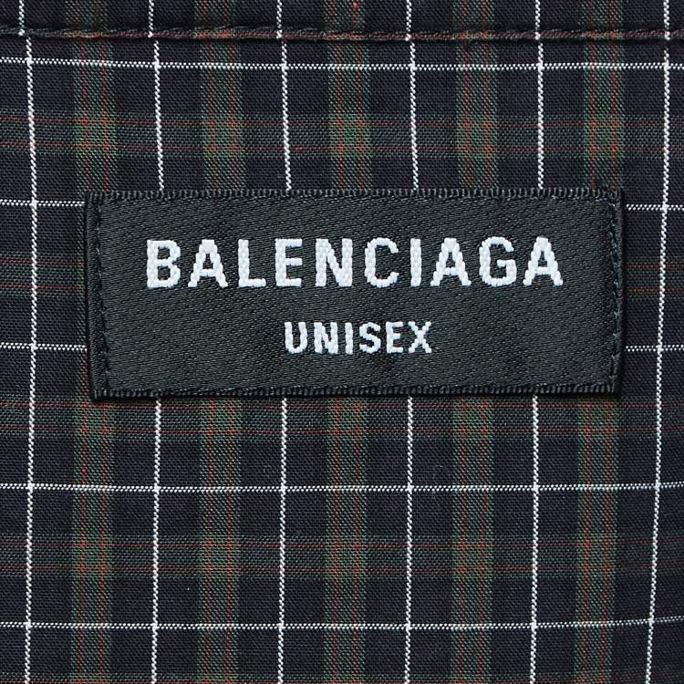 Pre Owned Balenciaga Green Checked Cotton Oversized Shirt S